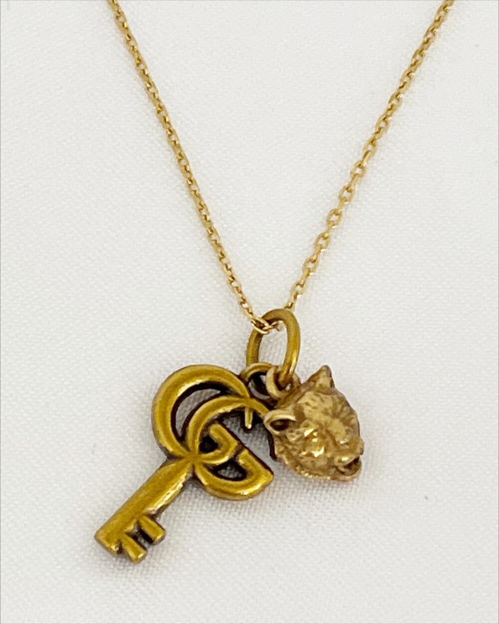 Gucci Gold-Tone Key and Cat Head Charm Necklace